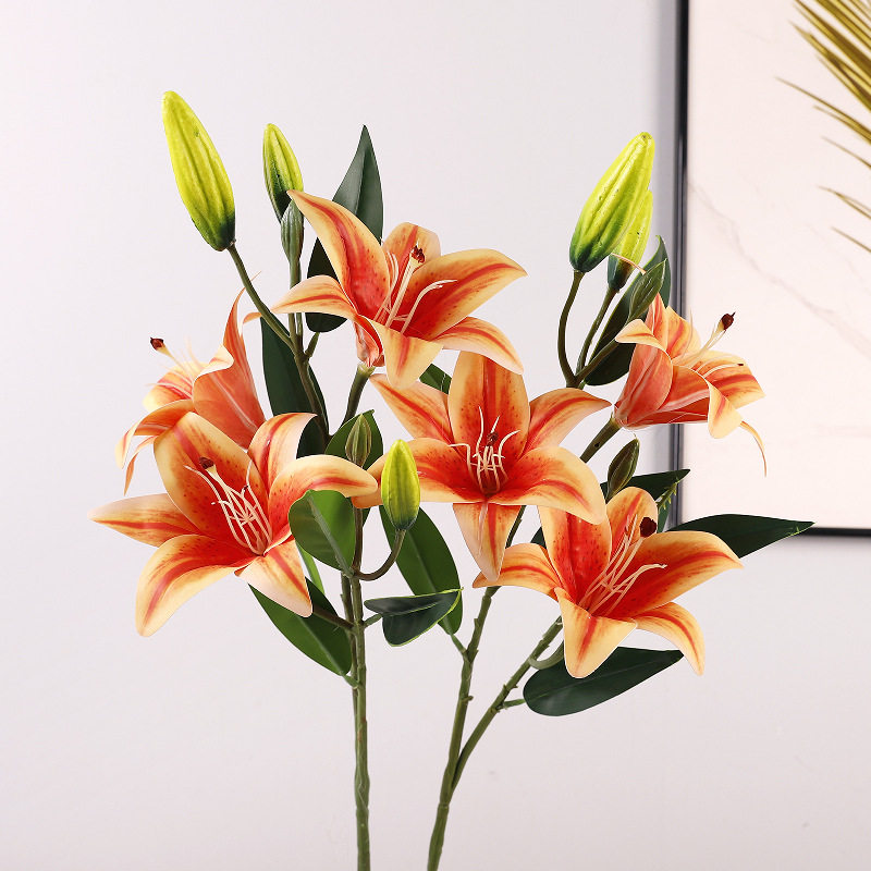 婚庆3D小百合仿真花 拍摄道具装饰花家居假花 仿真6头香水百合花