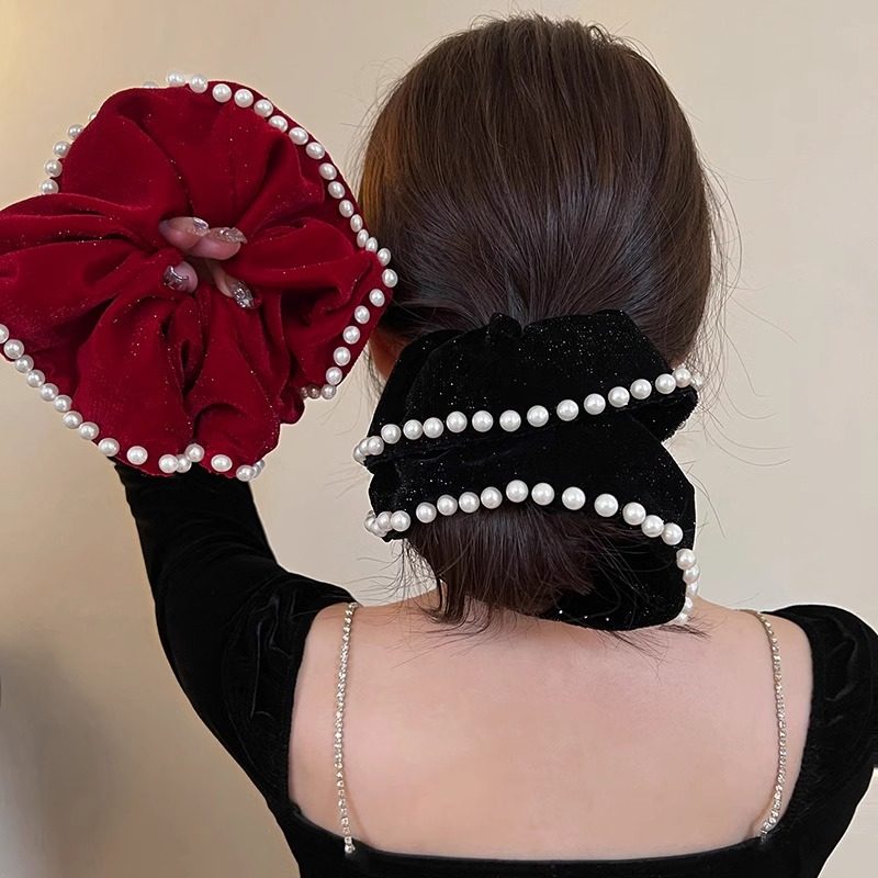 法式优雅珍珠丝绒气质大肠发圈女高级感扎发皮筋高低马尾发绳头饰,饰品/流行首饰/时尚饰品新,发饰,淘宝优惠券,粉丝福利购,淘宝优惠卷