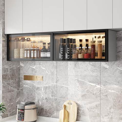 卫生间储物柜铝合金玻璃门置物柜防水防潮调料瓶收纳厨房吊柜定制