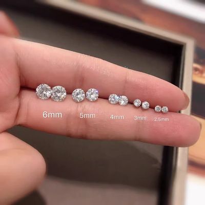 S999纯银莫桑钻耳钉四爪锆石钻石防过敏养耳洞耳骨钉防发炎耳蜗钉