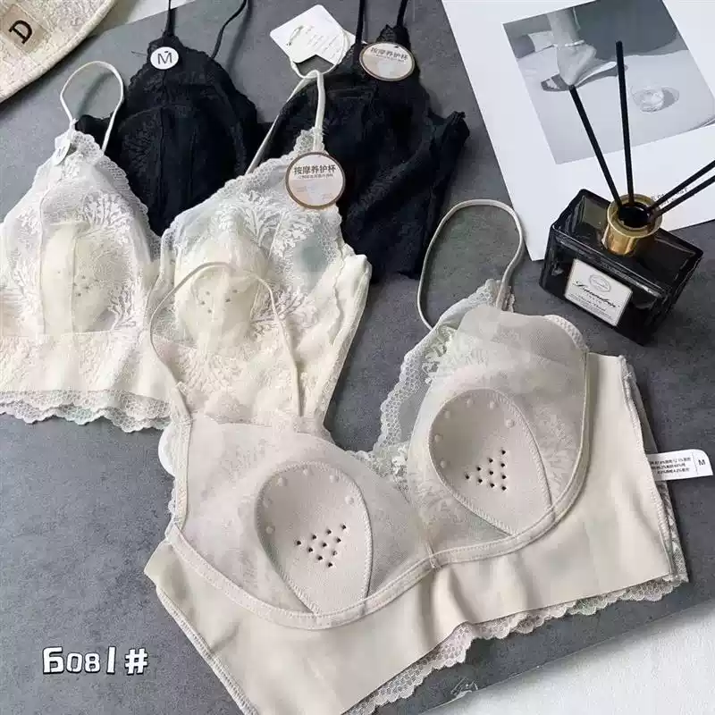 蕾丝美背裹胸女新款性感V领兔耳朵薄杯内衣大胸显小打底抹胸吊带