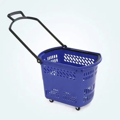 供应超手市购超物篮四轮拉手杆提篮拉杆篮子购物篮市提塑料篮