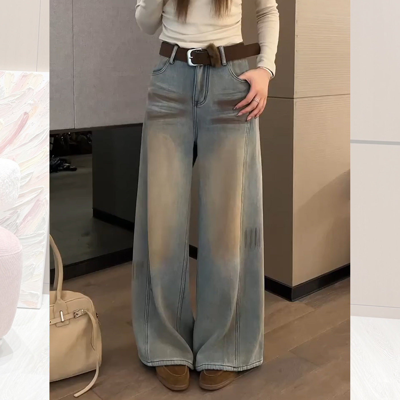 复古做旧高腰阔腿牛仔裤女2026新款春季废土风小众设计直筒长裤子,女装/女士精品,大码裤装,淘宝优惠券,粉丝福利购,淘宝优惠卷