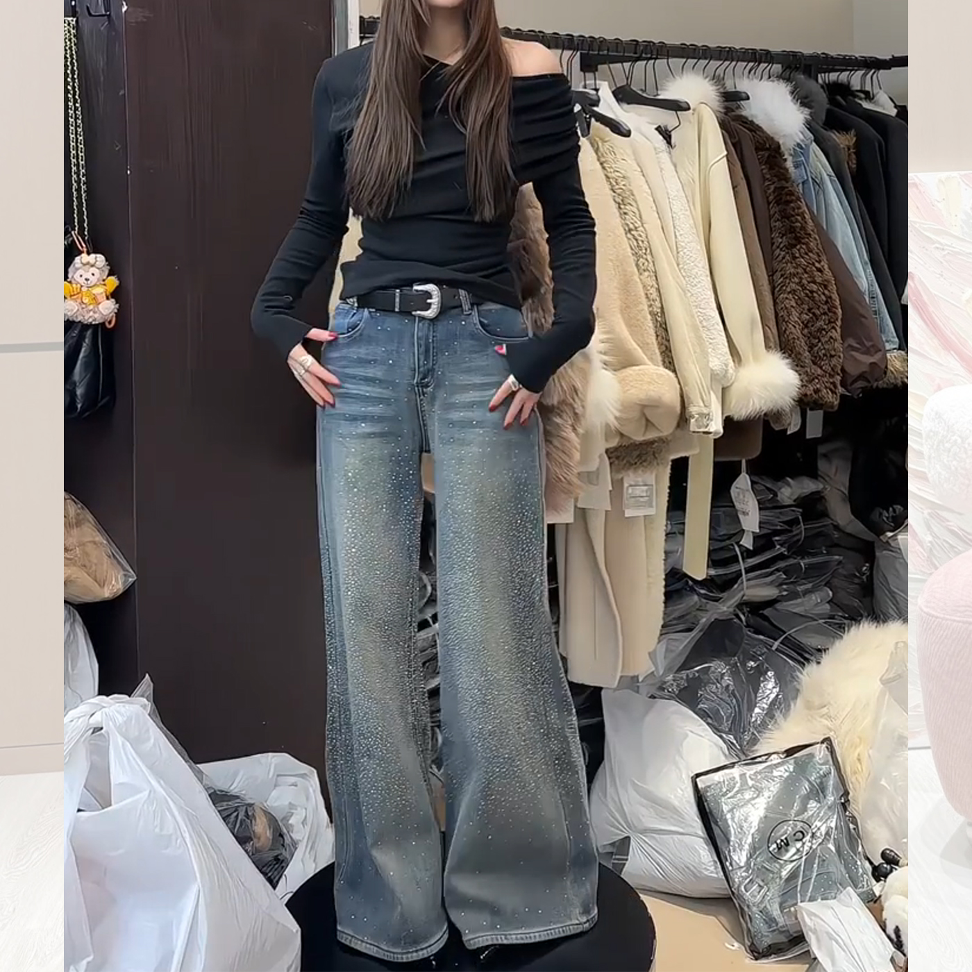 复古水洗不贴腿微喇牛仔裤女