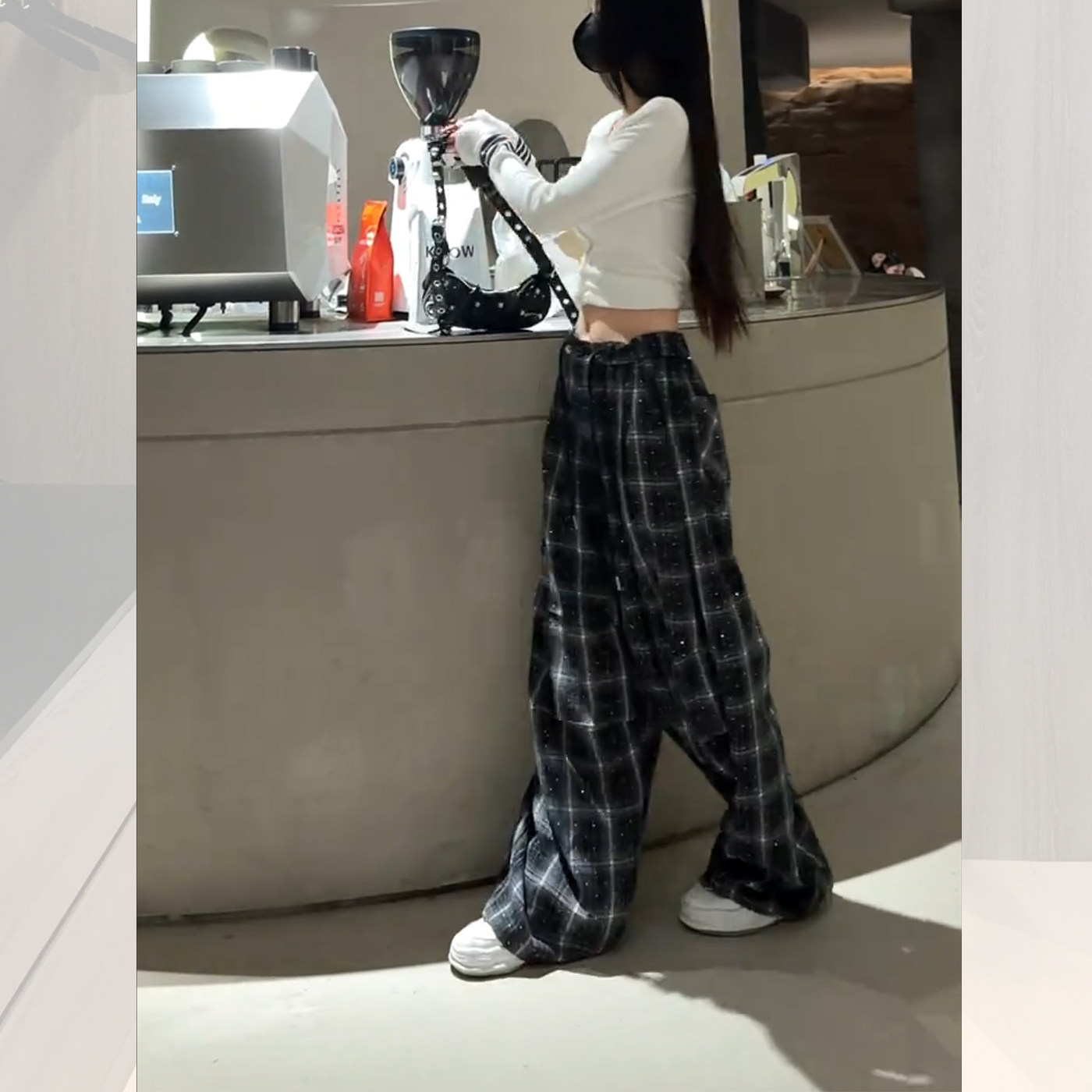 复古格纹烫钻休闲裤女2026新款春季小众高级感巨好看显瘦阔腿裤子,女装/女士精品,大码裤装,淘宝优惠券,粉丝福利购,淘宝优惠卷