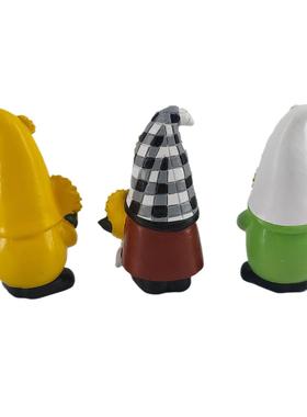 白胡子侏儒小矮人树脂摆件春夏季向日葵娃娃套装家居桌面装饰