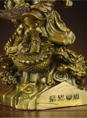 铜关公神像关帝圣君黄铜武财神摆件站龙骑龙关公关二爷站关公