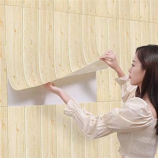 木纹墙纸自粘3d立体墙贴软包背景墙墙裙贴纸卧室温馨墙面装饰泡沫