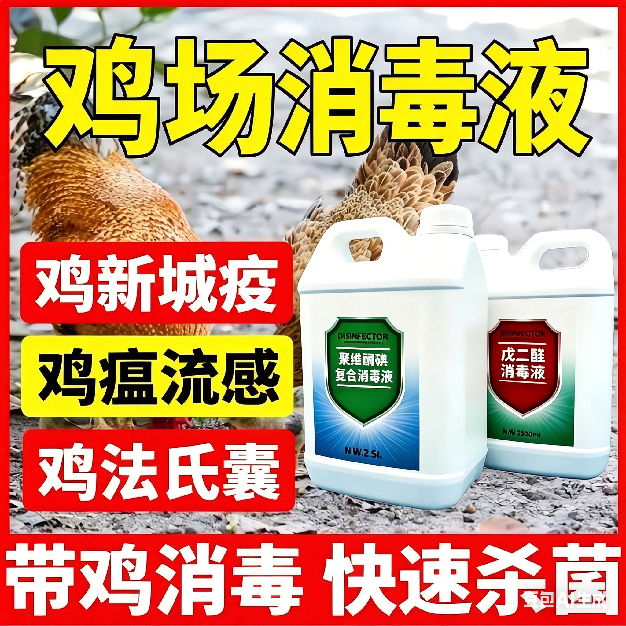 鸡场消毒液鸡用舍厂棚圈窝笼消毒液养殖场专用带鸡鸭鹅用消毒液剂
