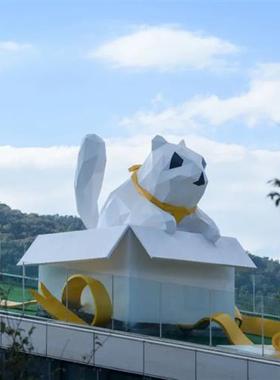 不锈钢卡通动物雕塑定制大型镂空发光切面网红熊鹿兔子长颈鹿摆件