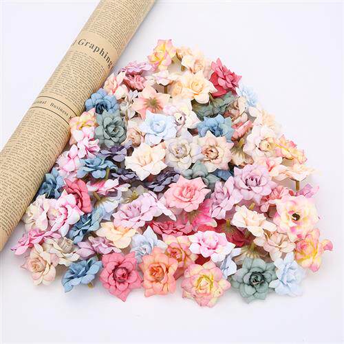 仿真尖角玫瑰花头假花diy手工花环头饰辅料绢花 婚礼花墙布置材料