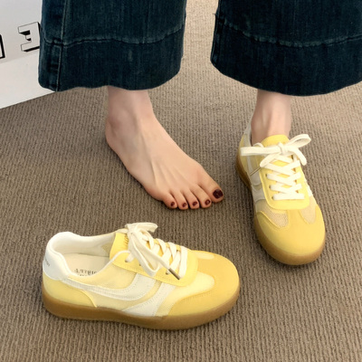 黄色德训鞋子女2025新款爆款夏季薄款百搭阿甘鞋网面透气休闲网鞋