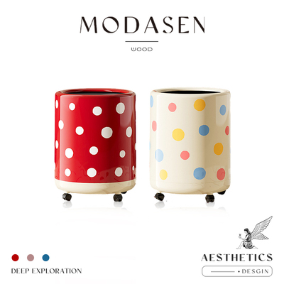 MODASEN北欧波点大号垃圾桶带轮