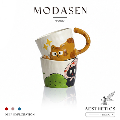 MODASEN可爱手绘猫咪陶瓷马克杯