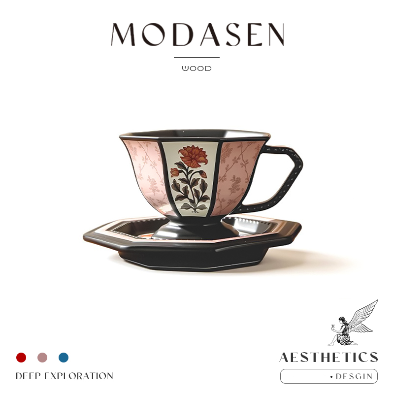 MODASEN牡丹八角陶瓷咖啡杯碟