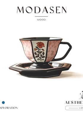 MODASEN丨牡丹 HVCN法式牡丹八角陶瓷咖啡杯碟高颜值下午茶杯水杯