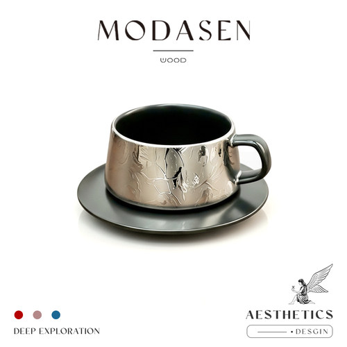 MODASEN黑白镀钛陶瓷咖啡杯碟