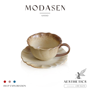 小众下午茶杯手冲杯 DWLK复古粗陶花边咖啡杯碟美式 MODASEN 花变