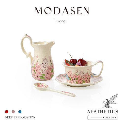 MODASEN田园风花卉陶瓷咖啡杯碟