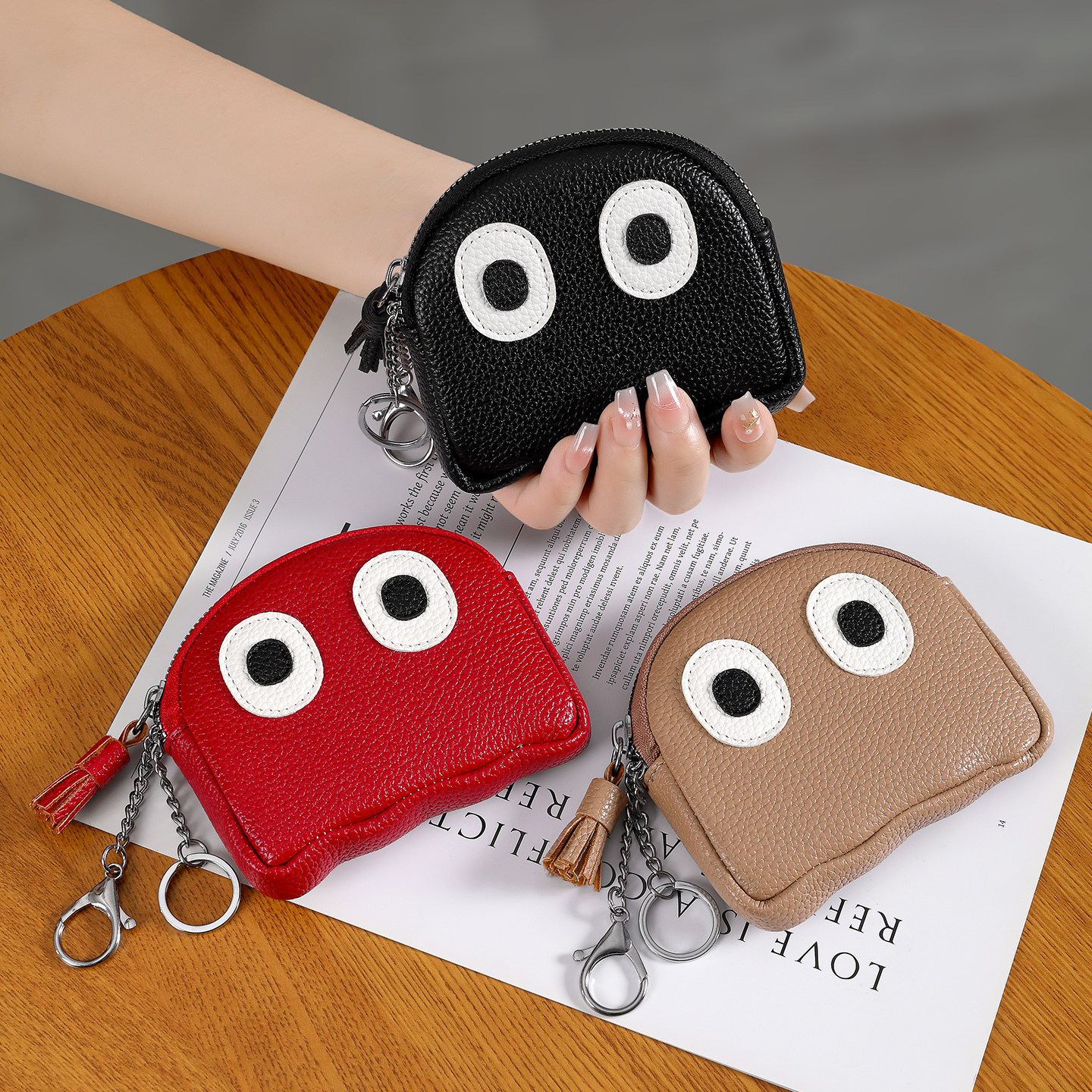 2026新款大眼章鱼零钱包女式小巧多卡位真皮学生证件收纳包钥匙包