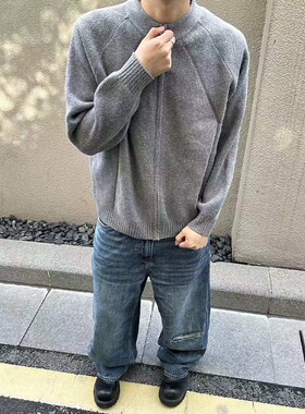 新时代OG 25FW 双股48支圆领拉链毛衣外套慵懒氛围感针织开衫内搭