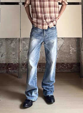 新时代OG溶解蜂窝猫须内华达vintage水洗微喇冰蓝646牛仔裤