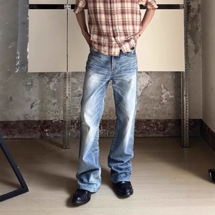 新时代OG溶解蜂窝猫须内华达vintage水洗微喇冰蓝646牛仔裤