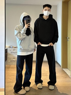 新时代OG重磅450g抓绒cleanfit纯色卫衣黑色花灰色Boxy短宽连帽