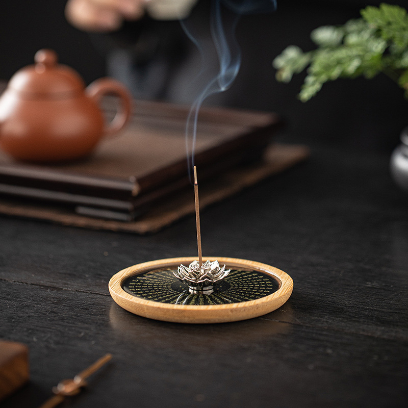 禅意莲花线香插心经文香座香托家用室内小香炉茶道檀沉香薰炉香器