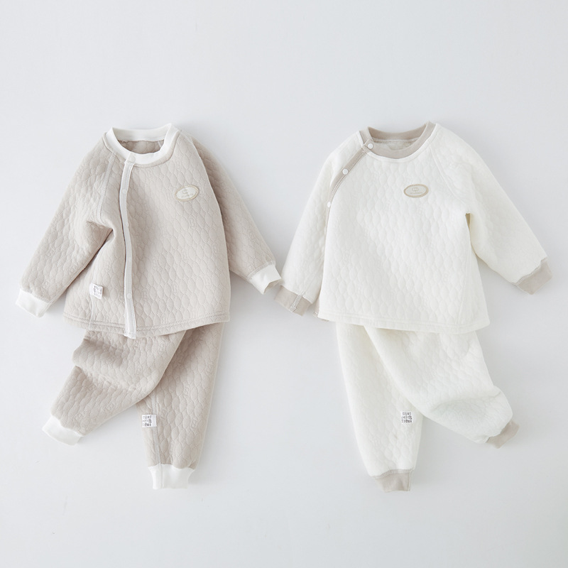 婴儿保暖内衣套装秋衣高腰纯棉夹棉秋装宝宝分体衣服秋冬薄棉春秋