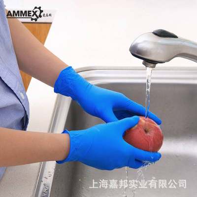 AMMEX爱马斯一次性丁腈蓝色食品加工清洁耐油防护橡胶手套APFNCHD