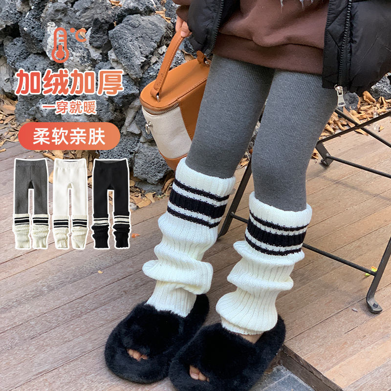 女童连裤袜加绒加厚秋冬季堆堆袜套儿童打底裤冬款宝宝外穿长裤子