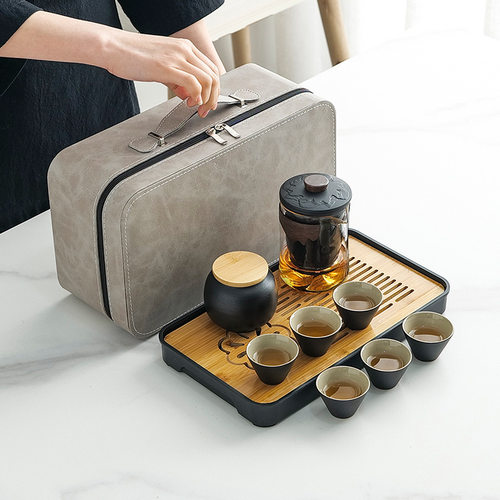 美甚玻璃旅行茶具式快客杯个人随身包套装户外功夫茶杯泡茶壶
