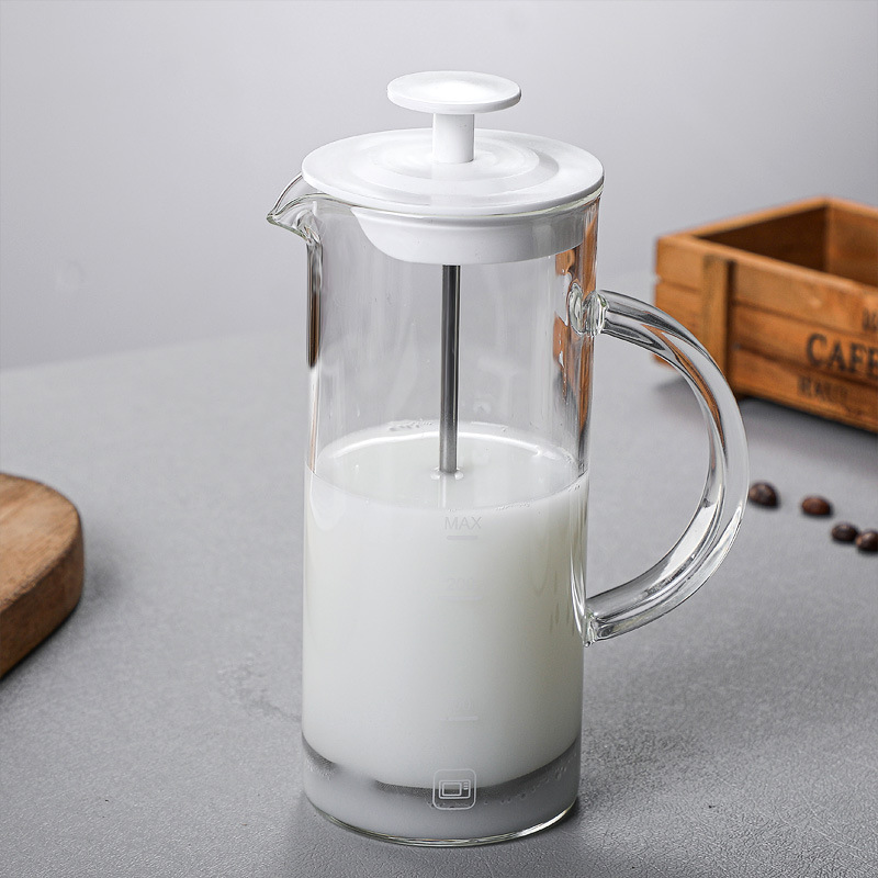 奶泡机 打奶泡器手动 玻璃咖啡壶 咖啡牛奶打泡器 玻璃法压壶