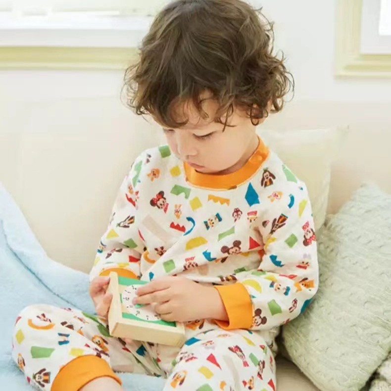 儿童空气层家居服套装 纯棉夹棉男女童保暖内衣 秋冬季保暖童装套