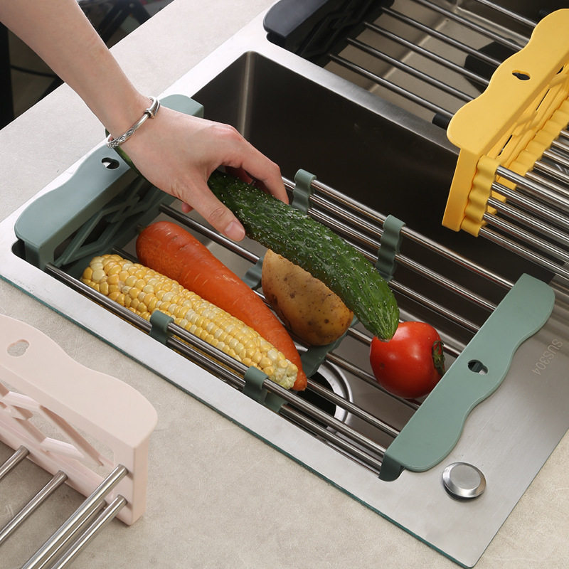 不锈钢伸缩水槽沥水架果蔬碗筷洗菜水果沥水篮配件家用碗碟收纳架