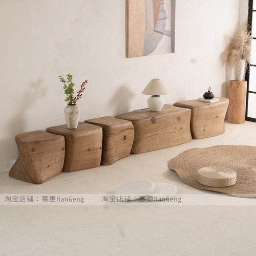 实木墩子组合长凳原木长条雕摆