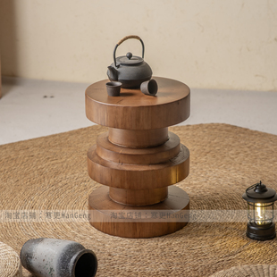 实木墩子原木凳子胡桃木色北欧民宿边几圆形摆件根雕侘寂风矮凳子