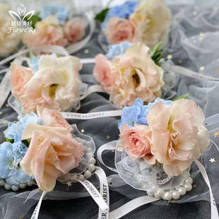 新娘手带珠子手腕花托/珍珠蕾丝花边花托/珍珠手链新娘配饰用品