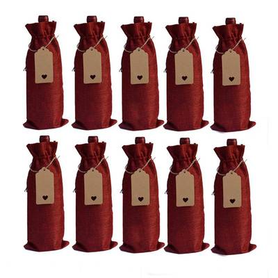 红酒瓶袋 10pcs麻布红酒袋套装+吊牌 红酒包装袋 麻布束口袋现货