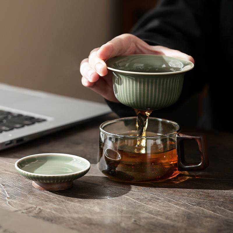 越窑青瓷茶咖杯轻奢高档咖啡杯玻璃陶瓷茶杯茶水分离杯家用办公室,餐饮具,茶杯,淘宝优惠券,粉丝福利购,淘宝优惠卷