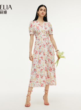 歌莉娅夏季新品19姆米桑蚕丝印花连衣裙配发饰1E5L4K0JB