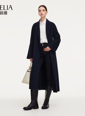歌莉娅冬季新品全羊毛针织毛呢大衣配腰带男女同款1EDL6N1J0