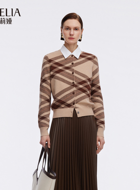 歌莉娅冬季新品格纹提花开衫1ECC6J2D0