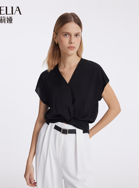 歌莉娅夏季新品22姆米真丝扭结上衣1C5C3I07A