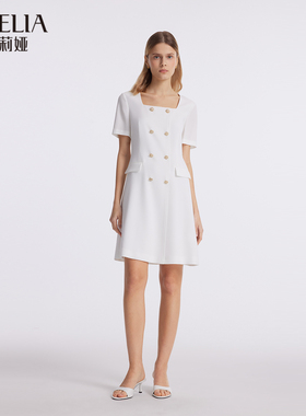 【】歌莉娅夏季新品三醋酸方领小白连衣裙轻法风1C5L4K720