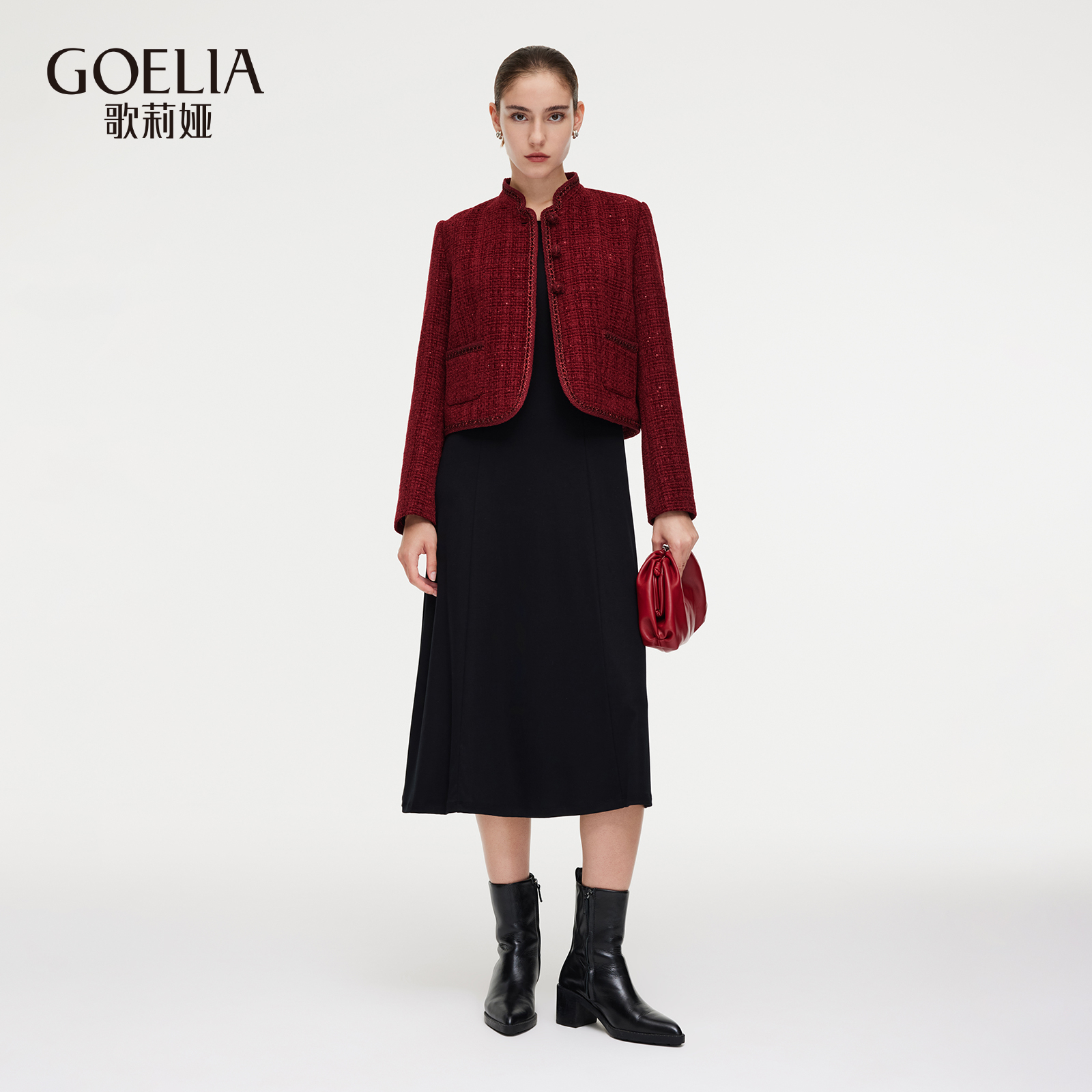 歌莉娅秋季新品新中式羊毛小香风外套+长袖针织裙1E9LAH3D0