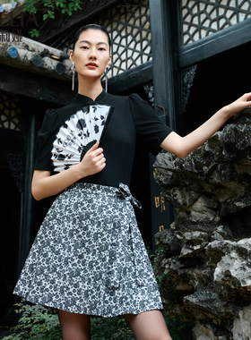 歌莉娅夏新品针织优雅旗袍上衣马面裙小香风连衣裙套装1C4RAB420