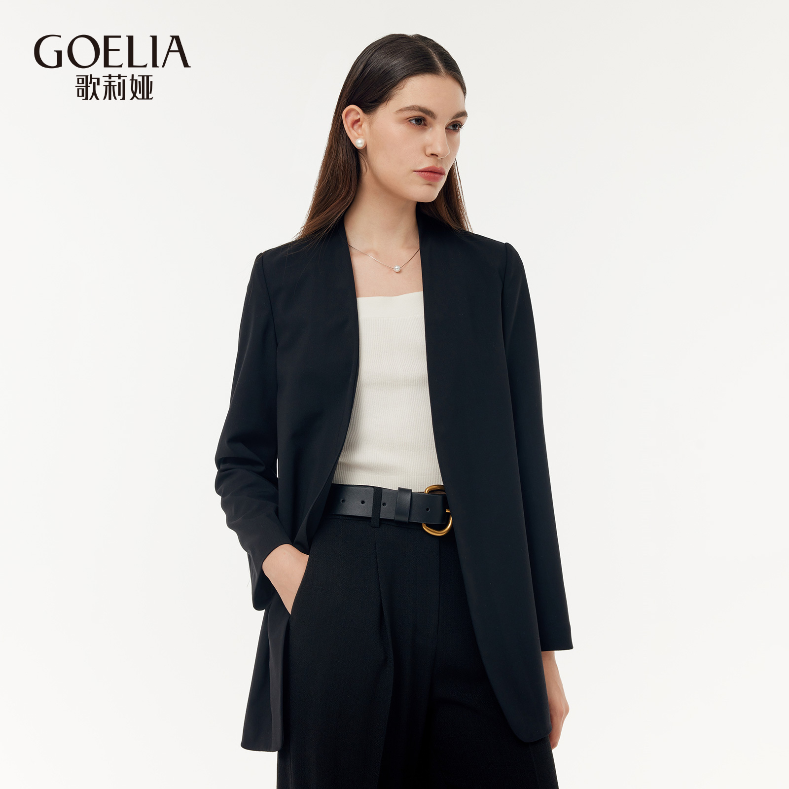 歌莉娅春季新品可机洗羊毛无领西装1E3L6M270