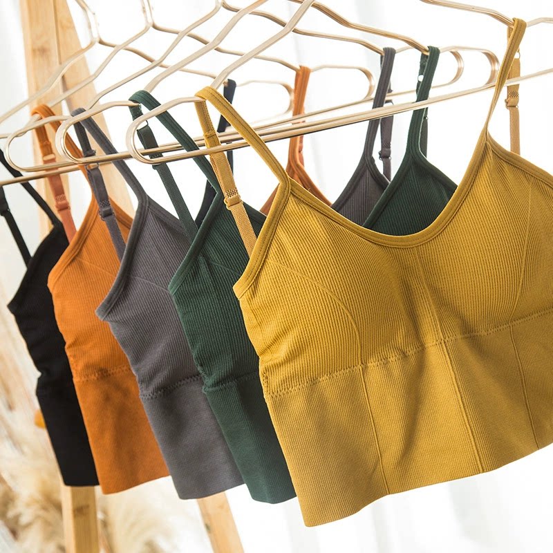 大码爆款卡卡同款U型美背吊带无缝螺纹裹胸女带胸垫内衣女士背心